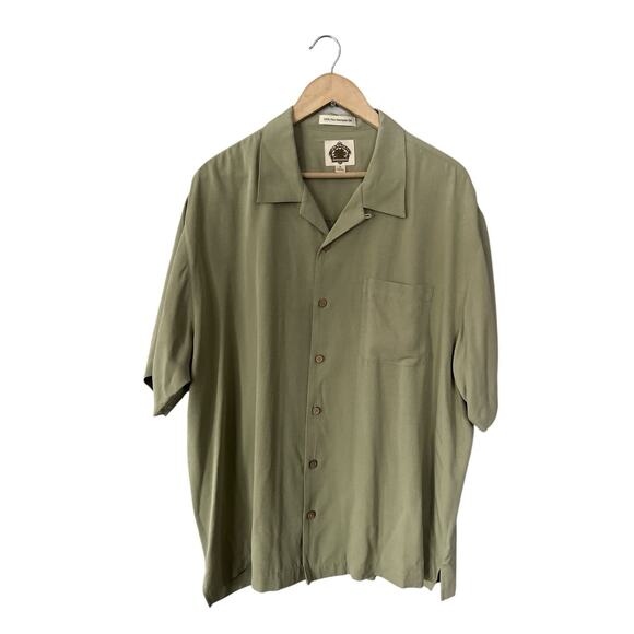 Paradise Collection Olive Green Button Down Hawaiian Washable Silk Shirt Mens XL - Picture 1 of 3